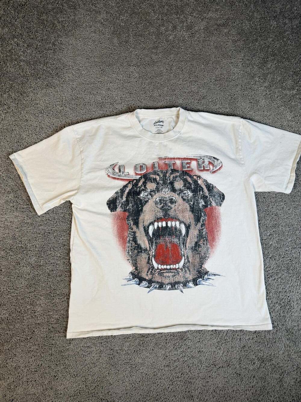 Loiter Shirt Mens XL White 100% Cotton Rottweiler Graphic Black Light Back Print
